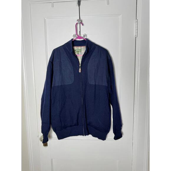 Orvis Navy Blue Wool Hunting Shooting Outdoor Bomber Jacket Full Zip Large - Picture 1 of 9